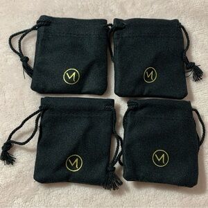 MEJURI Black Microsuede Jewelry Storage Bags Pouches with Gold Logo 4pk